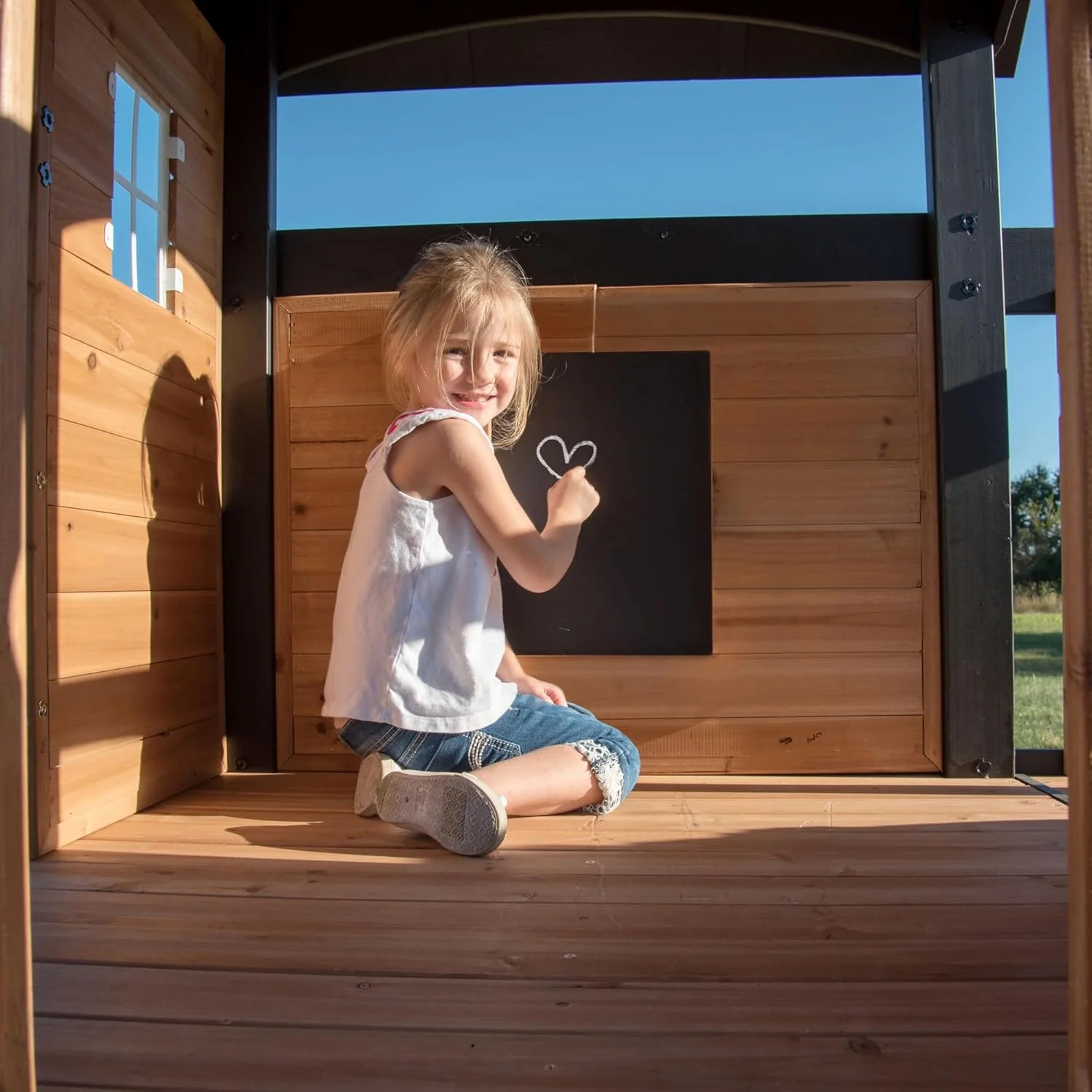 Backyard Discovery Canyon Creek cederhouten schommelset met golvende glijbaan, clubhuis, speelkeuken, picknickplaats, schommels met gordel, webschommel, klimwand, balkons, speelhuis, trapladder, buitenspeeltoestel