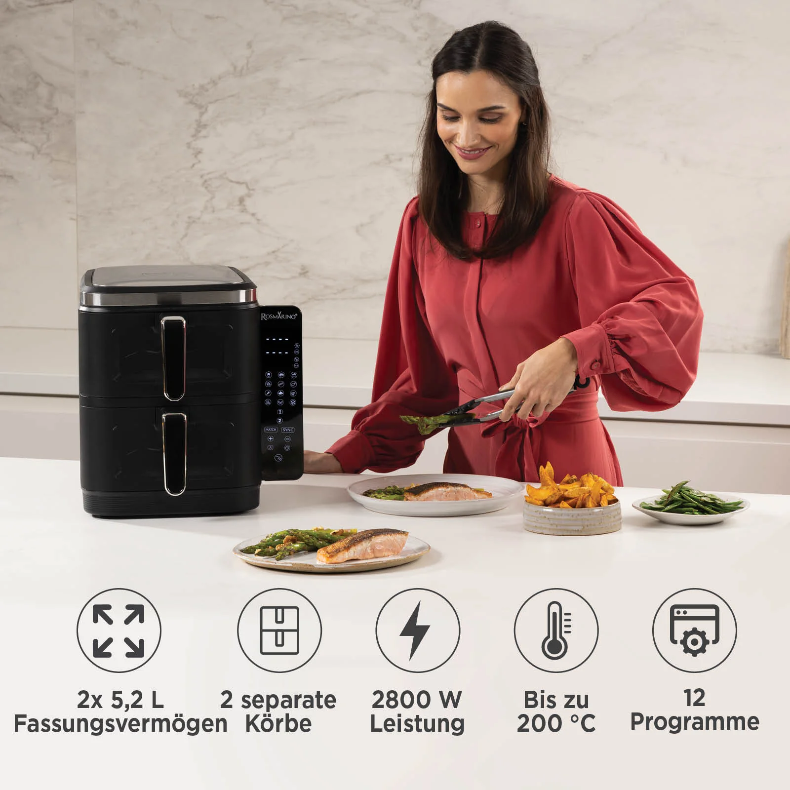 2025 Rosmarino Tower XXL heteluchtfriteuse �C 10,4 L