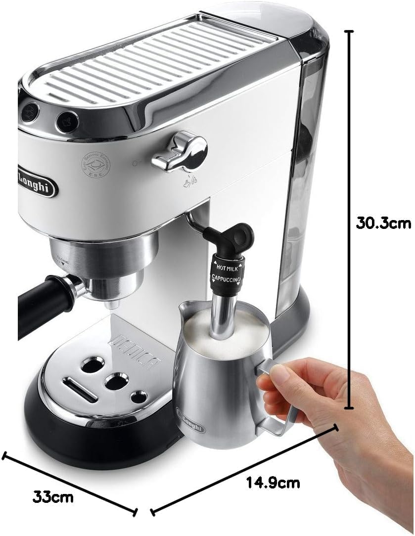 De'Longhi Dedica Style, Traditional Pump Printing Espresso Machine, Coffee and Cappuccino Maker, EC685M, Silver