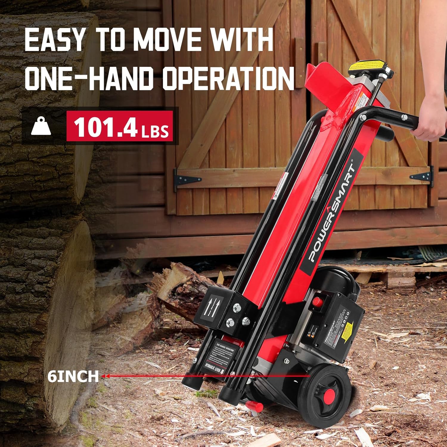 PowerSmart elektrische houtklover 7-ton - Efficiënte houtklover met 3500 motortoerentallen, 15 ampère, horizontaal ontwerp met volledige balk en stalen wig voor het zagen van brandhout en aanmaakhout