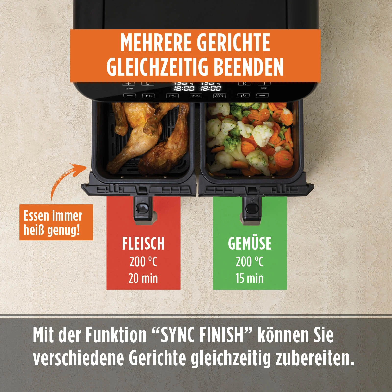 2025 Infinity PRO XXL Airfryer met dubbele manden, 1700 W, 8 L