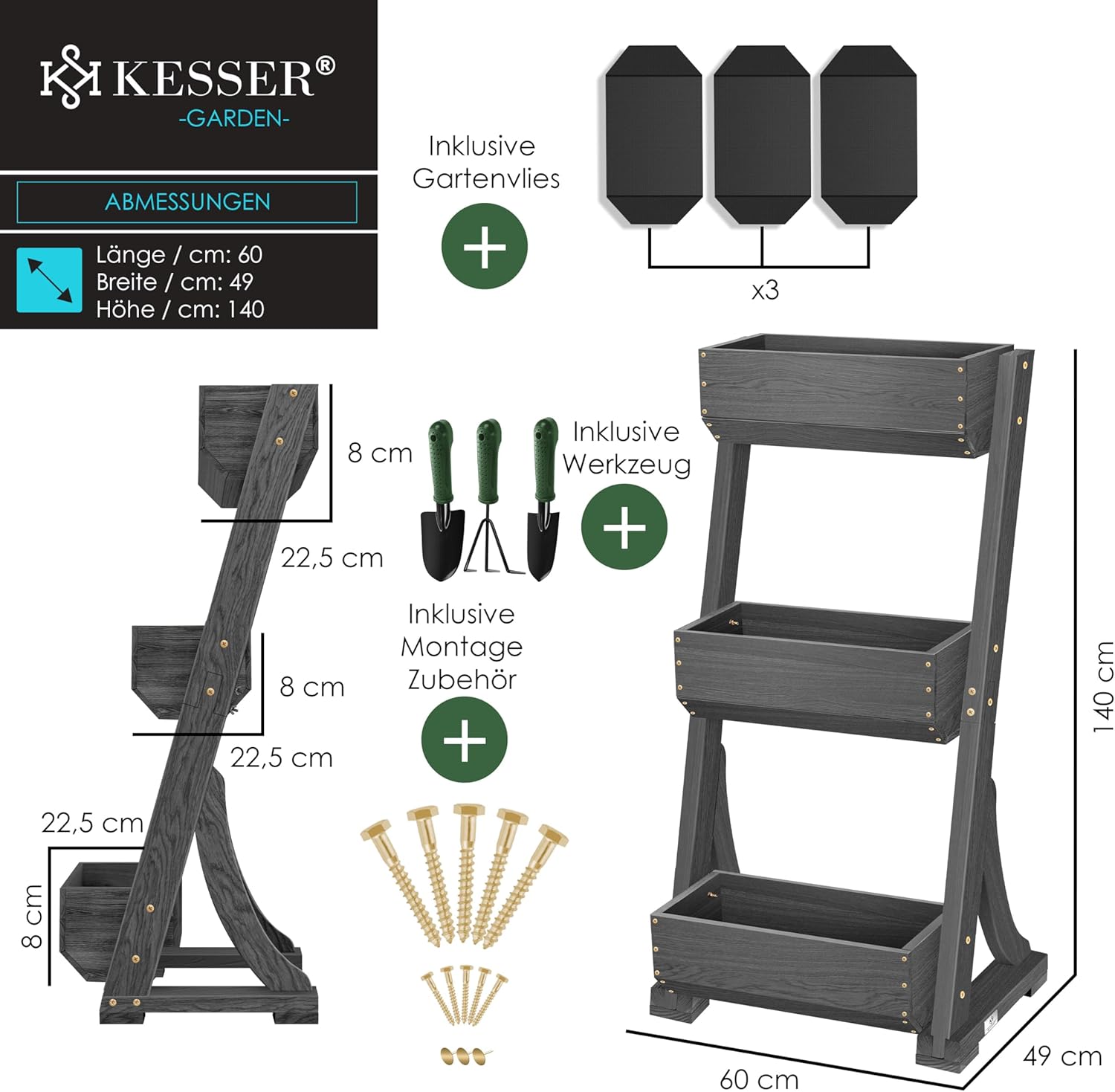 KESSER  Plant Staircase Herbs Flowers in Stair Shape Herb Garden Flower Boxes Including Root Cloth Bed for Plants for Patio, Balcony and Garden (5 Shelves, Brown)