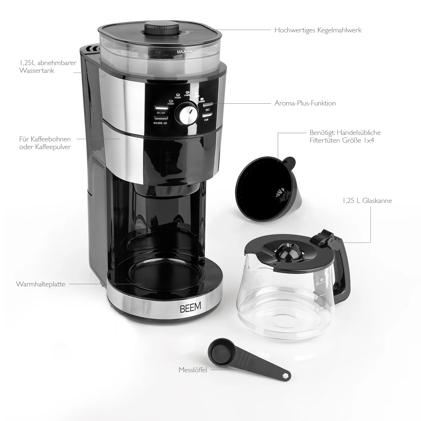 2025 FRESH-AROMA-INTENSE filterkoffiemachine met maalwerk - glas