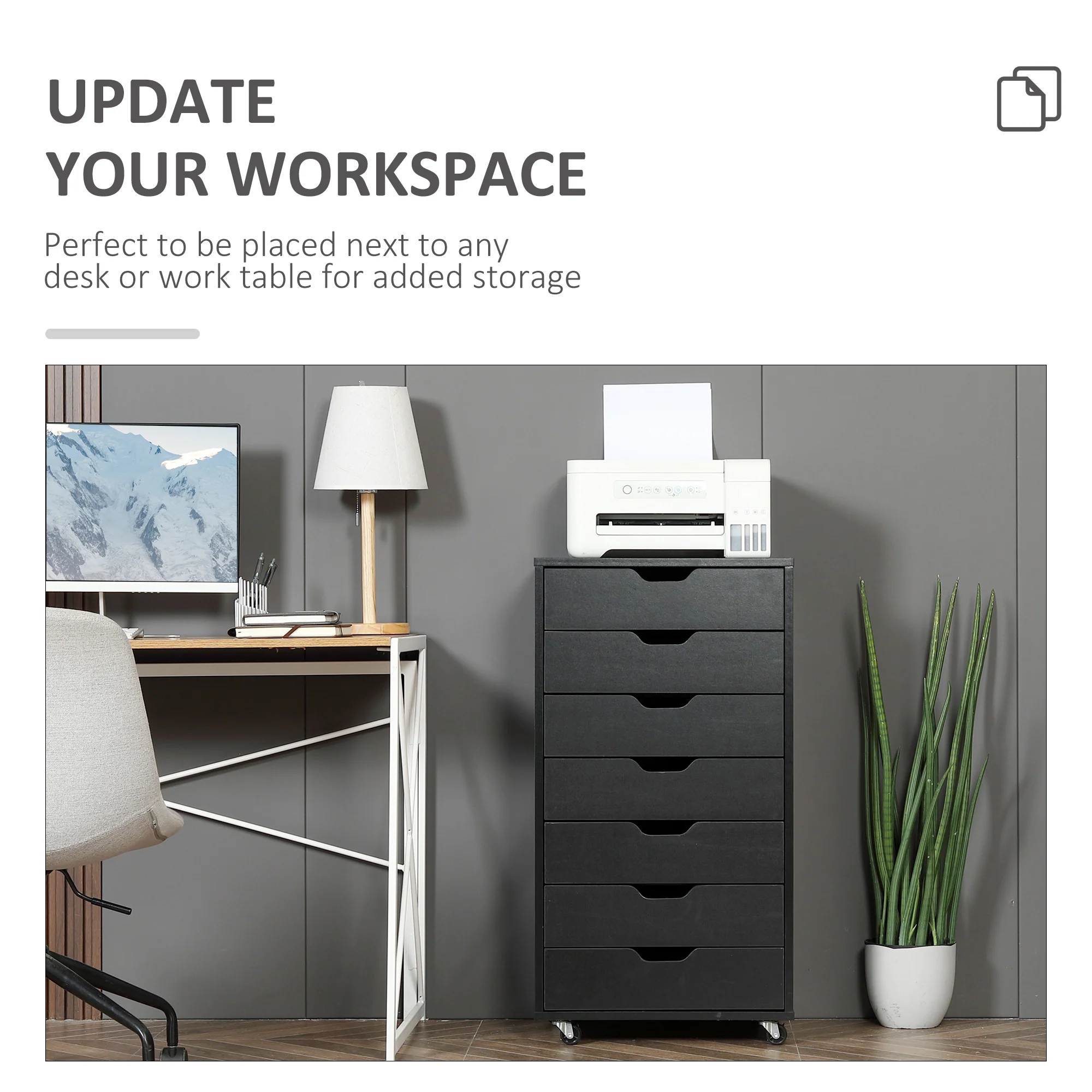 Verticale Archiefkast met 7 Lades, Mobiele Kantoorkast op Wieltjes voor Studie of Kantoor, Zwart