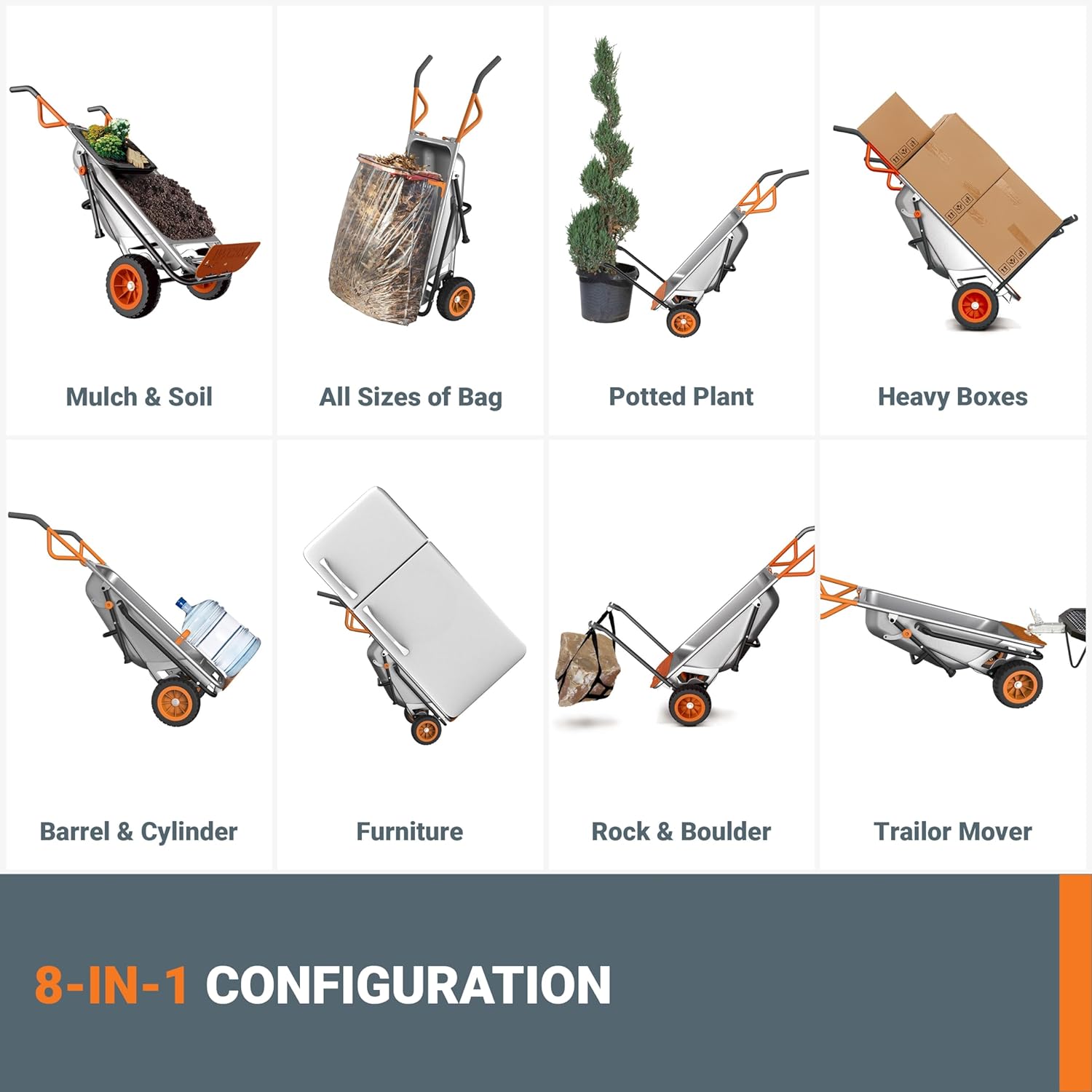 2025 Worx WG050 Tuinkar Aerocart 8-in-1 / Robuuste Kruiwagen / Dolly