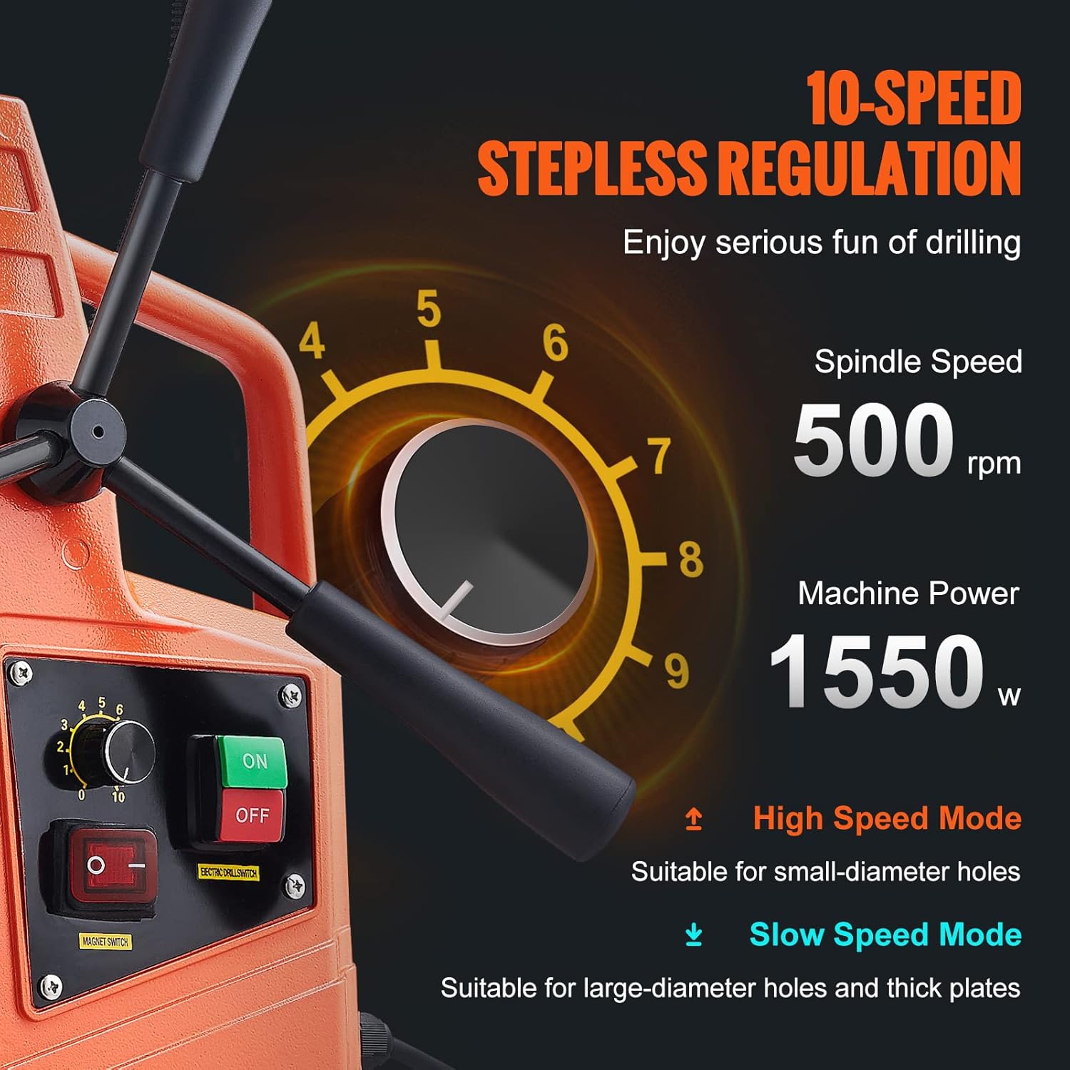 2025 Vevor Elektrische Magnetische Boormachine, 12 Amp��re, 500 RPM, 1550W Kopermotor met Krachtige Elektromagneet en Verstelbare Snelheid