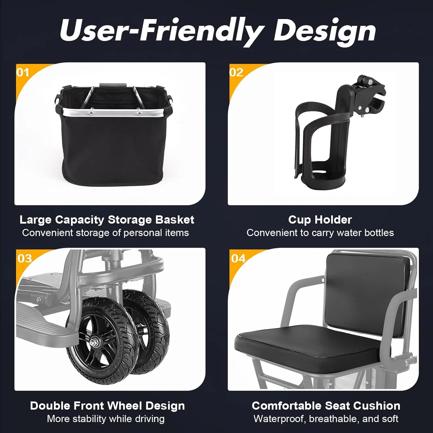 2025 WISGING opvouwbare mobiliteitsscooter voor volwassenen �C Geen demontage nodig, draagbare reisscooter met 25 km bereik, inclusief mand, bekerhouder en afdekhoes