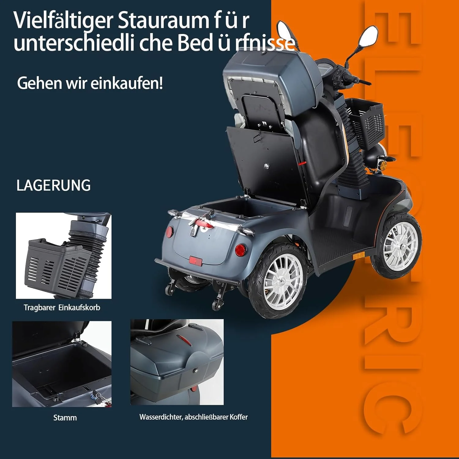 2025 ZVGREEN 4-wiel mobiliteitsscooter voor senioren �C Kapiteinsstoel, max. 15 km/u, ruime opbergruimte, draaibare stoel, elektromagnetische rem