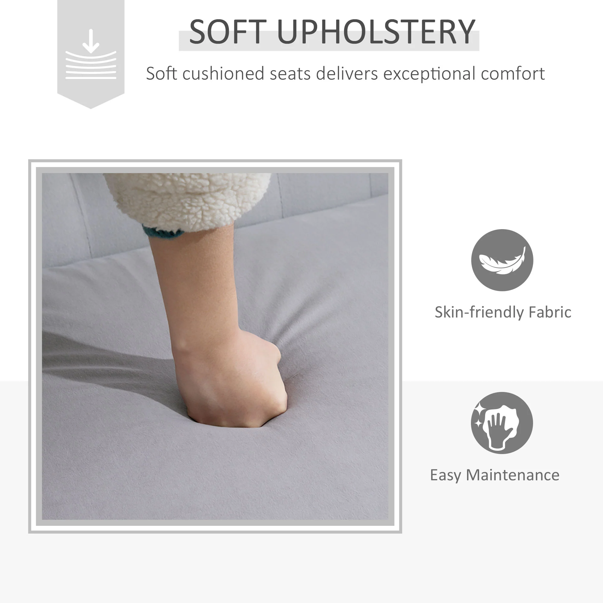 Vintage design fauteuil voor twee personen, loungefauteuil met capitonn��, gebeeldhouwde poten en houten frame, grijs