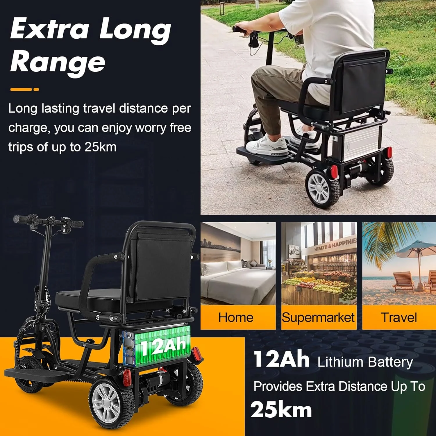 2025 WISGING opvouwbare mobiliteitsscooter voor volwassenen �C Geen demontage nodig, draagbare reisscooter met 25 km bereik, inclusief mand, bekerhouder en afdekhoes