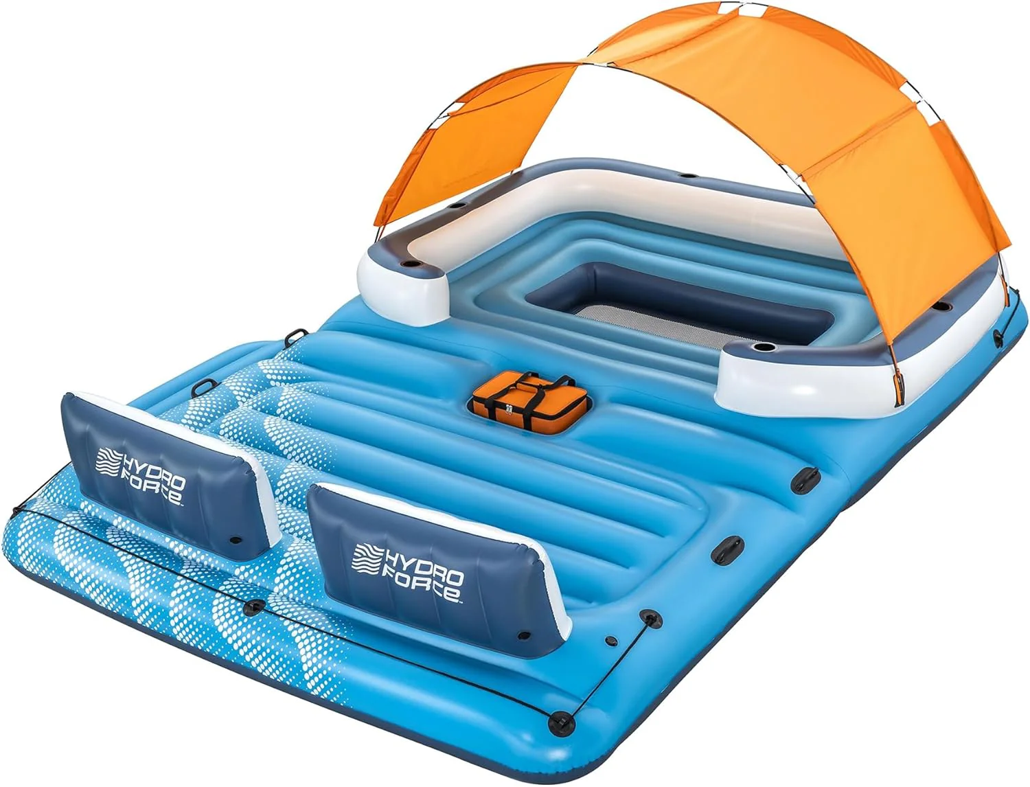 Tropical Breeze 6-persoons opblaasbaar feest-eiland, groot ontspannend waterspeelgoed met afneembaar zonnescherm en koeltas