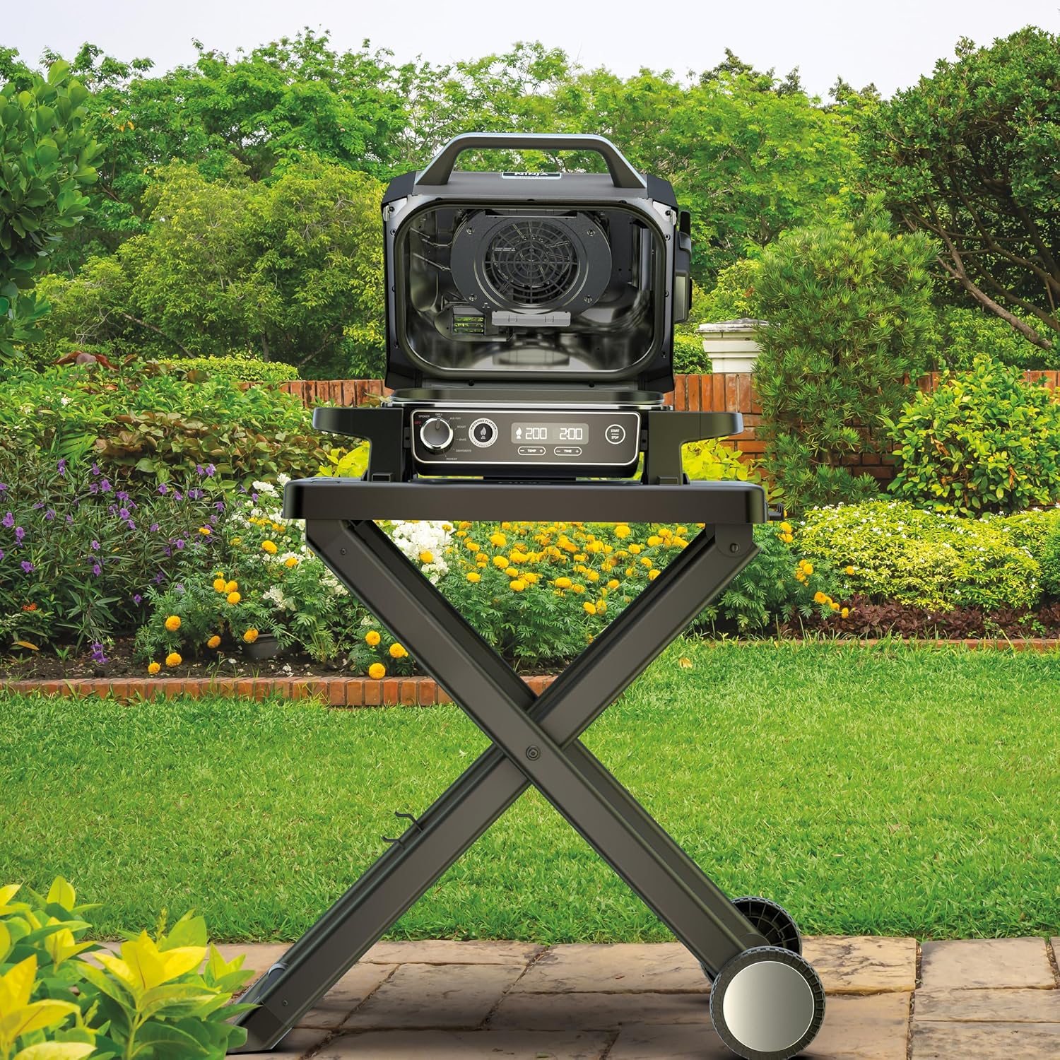 Ninja Woodfire Pro Connect XL Electric BBQ Grill & Smoker with App Control, Digital Sensor, Large 7-in-1 Grill & Air Fryer with Wood Fire Pellets, Weatherproof, Black OG901EU