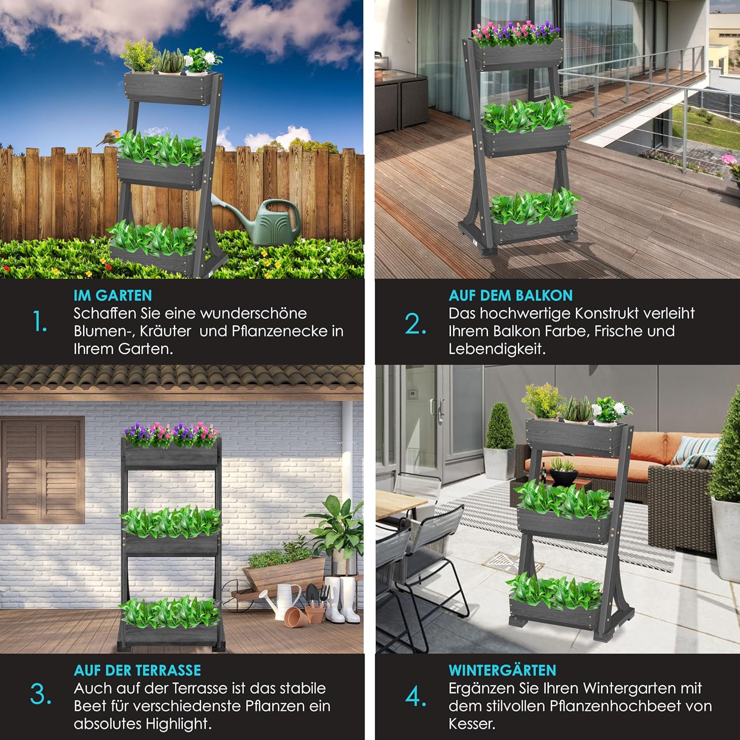 KESSER  Plant Staircase Herbs Flowers in Stair Shape Herb Garden Flower Boxes Including Root Cloth Bed for Plants for Patio, Balcony and Garden (5 Shelves, Brown)