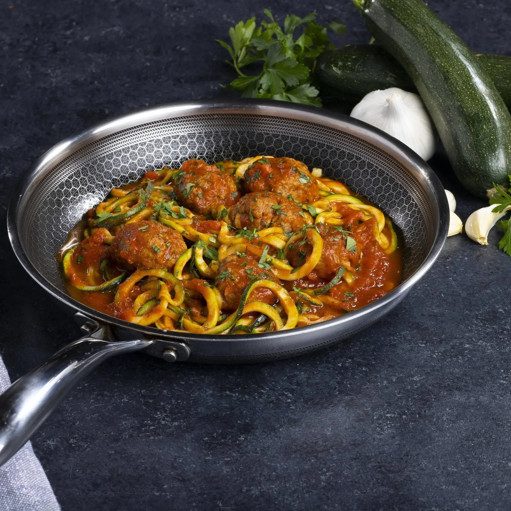 HexClad 6-delige hybride roestvrijstalen kookpannenset 8 inch, 10 inch, 12 inch met glazen deksels, maat: één maat, zwart