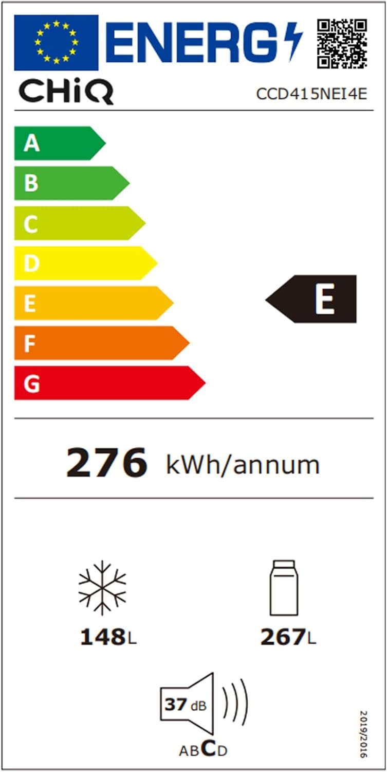 CHiQ FBM351NEI42, Fridge-Freezer, 356 Liters(260 + 96 L), No Frost, Silent 35dB, Inverter Compressor, Digital LED Display, 12 Year Warranty on Compressor, Stainless Steel