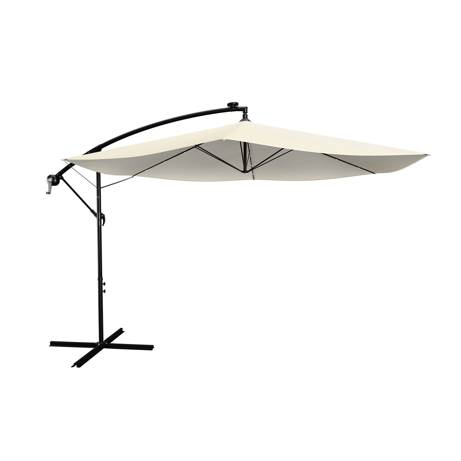 2025 Hangparasol Brazil 3,5 m grijs-cr��me met standaard en handkurbel �C zonbescherming met LED-verlichting