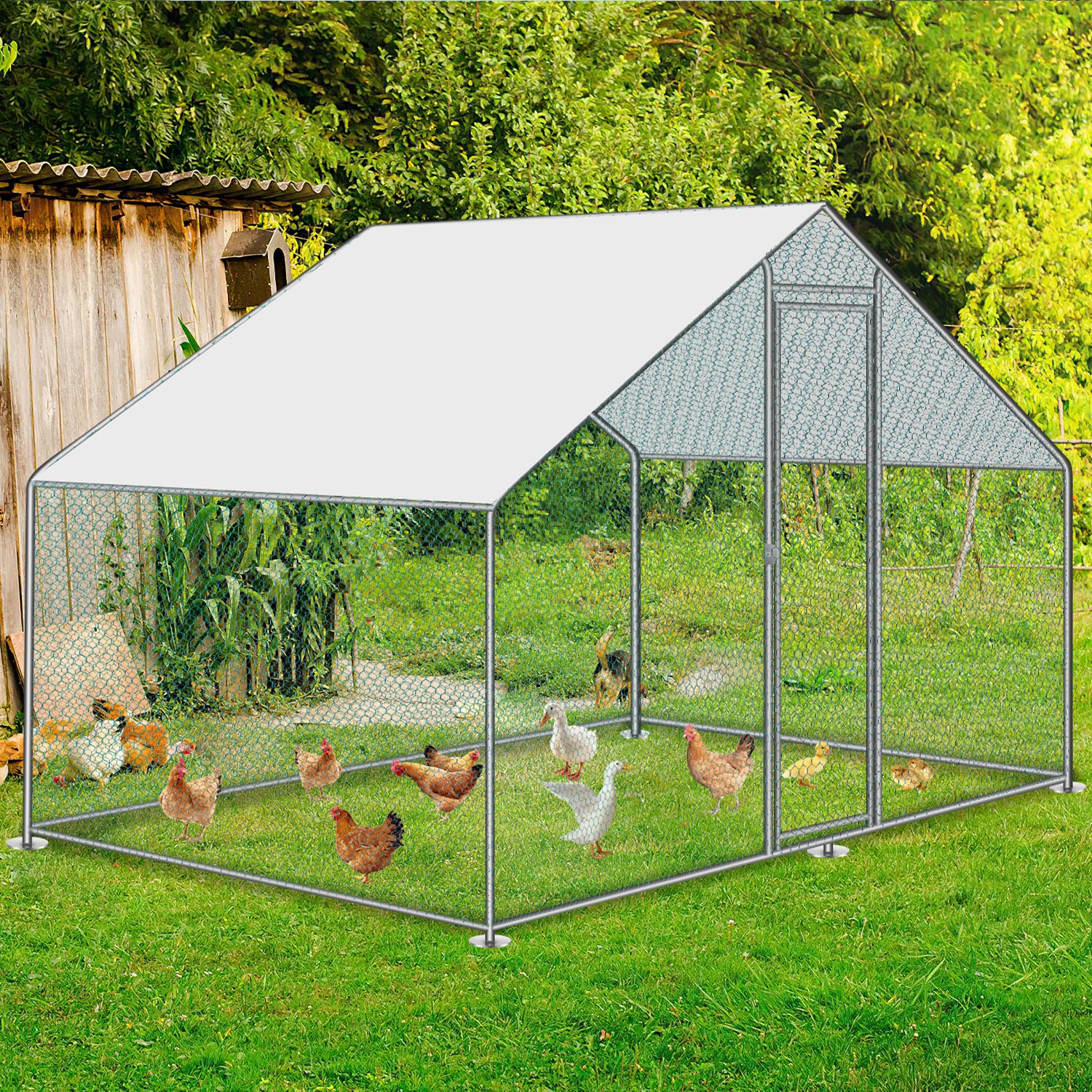 2025 Sonnewelt Kippenhok Metalen Vrijloopren met Dakzeil 3x2x2m