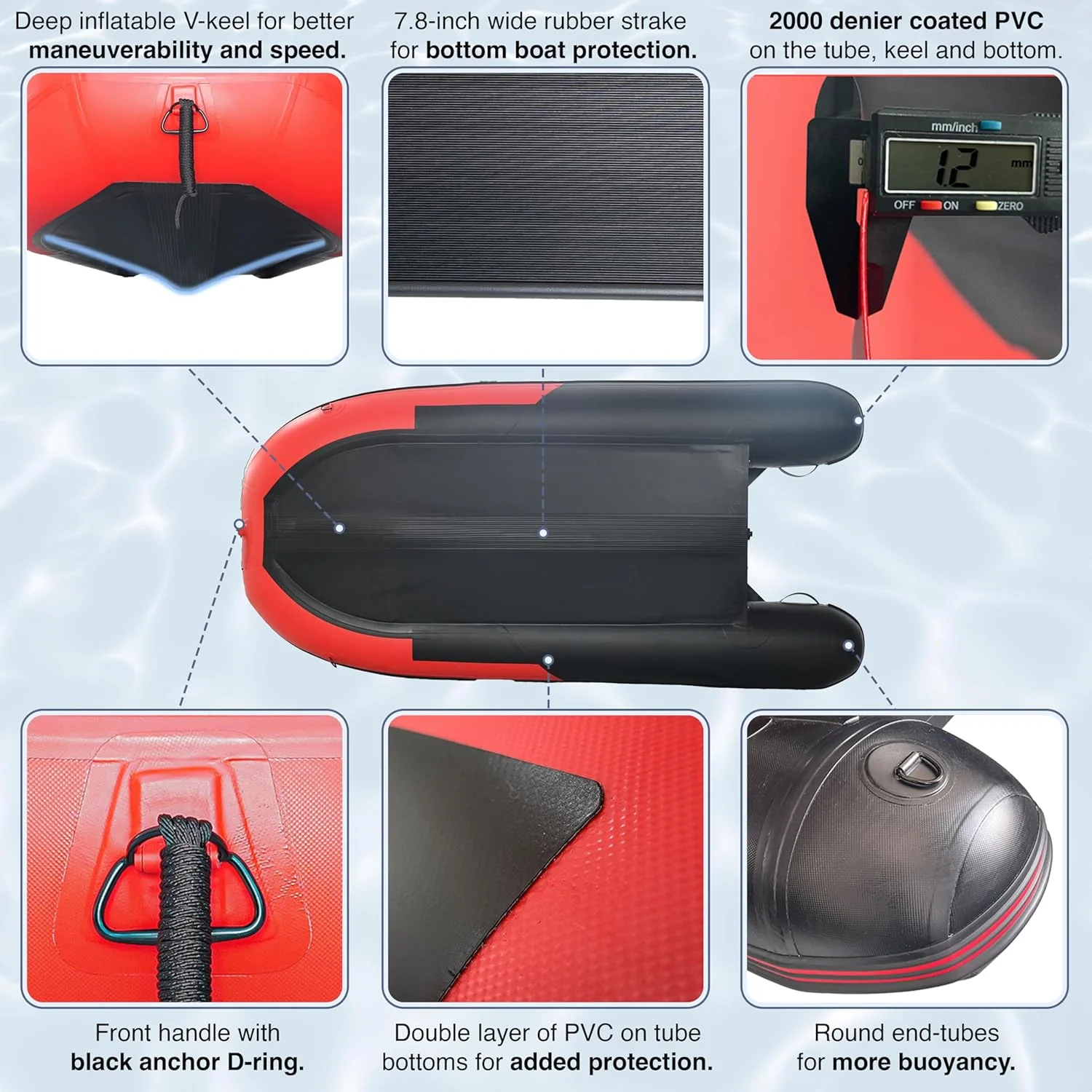 Opblaasbare boot | Jacht- en sloepboot | Visboot voor meerdere personen | Roeispanen met aluminium vloer | Hengelhouders | Robuust PVC | Model 2024 |