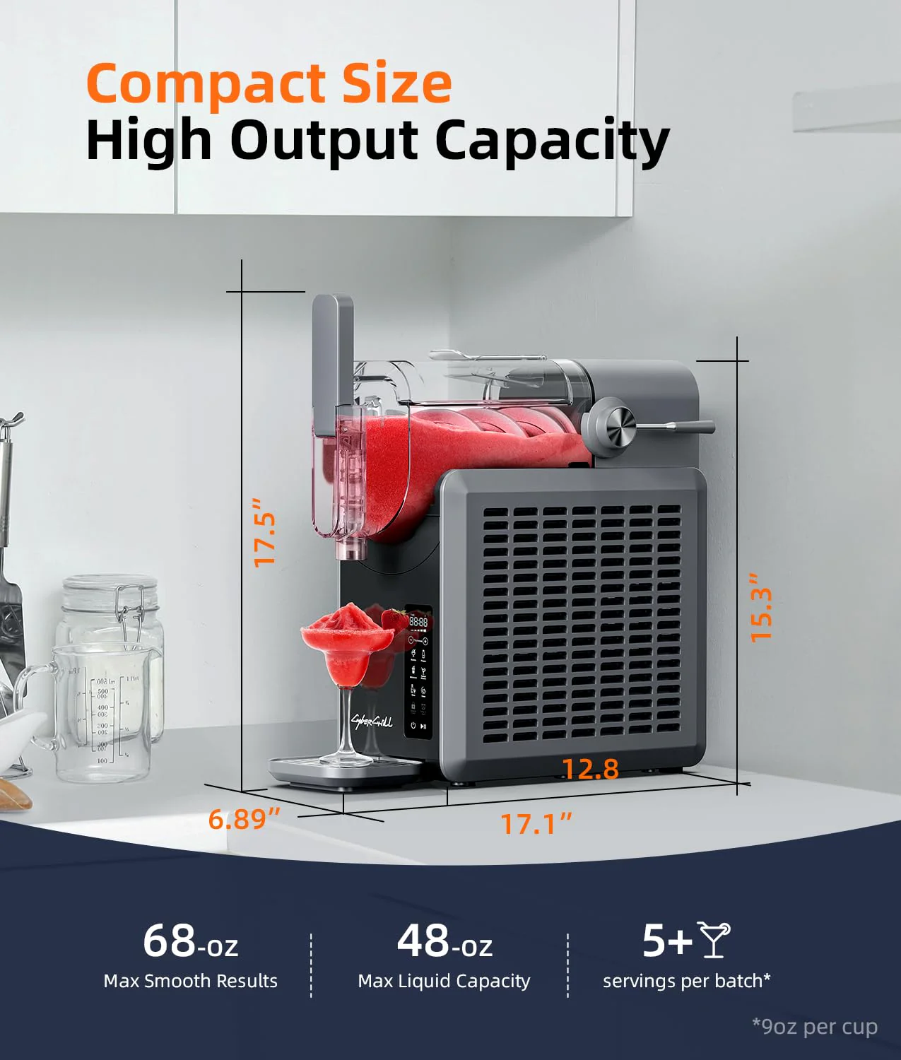 Slushie Machine - Professionele maker van bevroren dranken, geen ijs nodig - Slushiemachine van 70 oz voor thuis met LED-display - Reservering met één druk op de knop en 6 vooraf ingestelde programma's voor bevroren margarita's, frappés en ijs