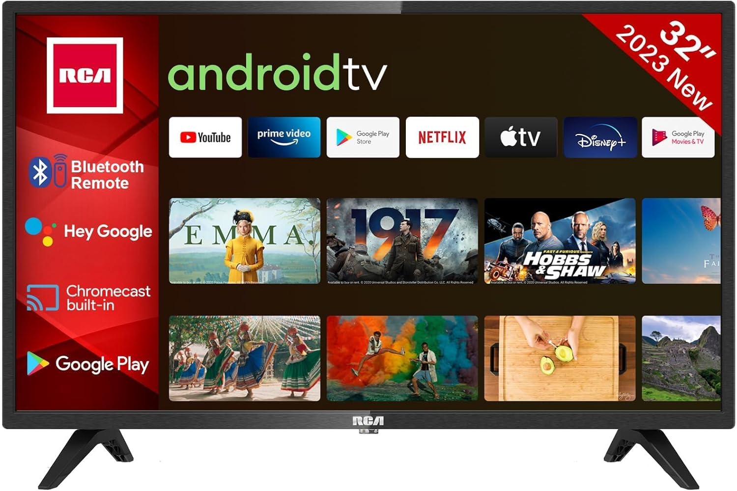 RCA RS32H2 Android Smart TV 32 inch (80 cm) Televisie met Google Assistant, Chromecast, Netflix, Prime Video, Google Play, YouTube, Disney+, WiFi, BT-afstandsbediening met microfoon, DVB-S/S2/T/T2/C