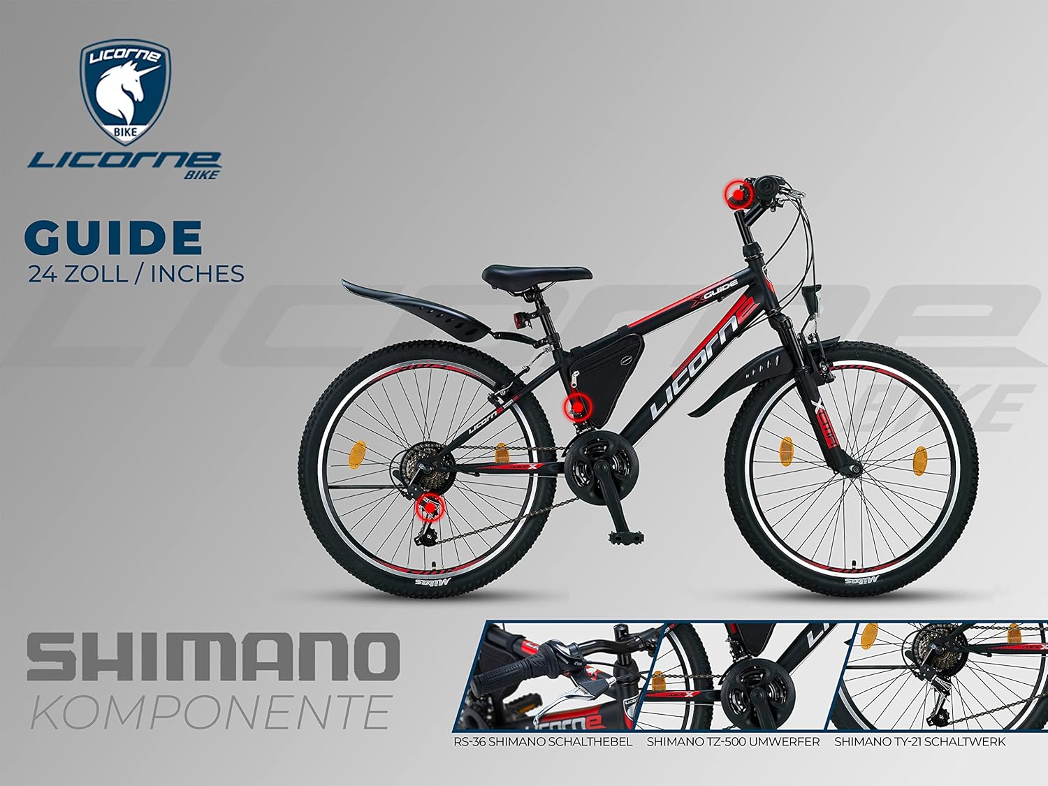 Licorne Bike Mountain Bike Guide for Girls, Boys, Women and Men, Shimano 21-Speed Gear