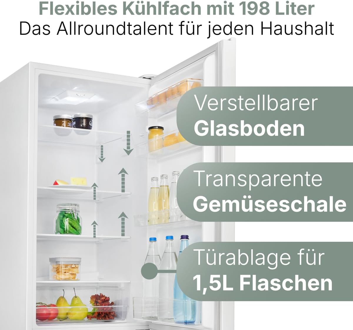 Bomann  Fridge-freezer, 269 l capacity - cooling: 198 L | freezing: 71 l, energy saving, quiet 39 dB, LED, interchangeable door stop, height: 180 x width: 55 x depth: 56 cm - KG 184.1 inox