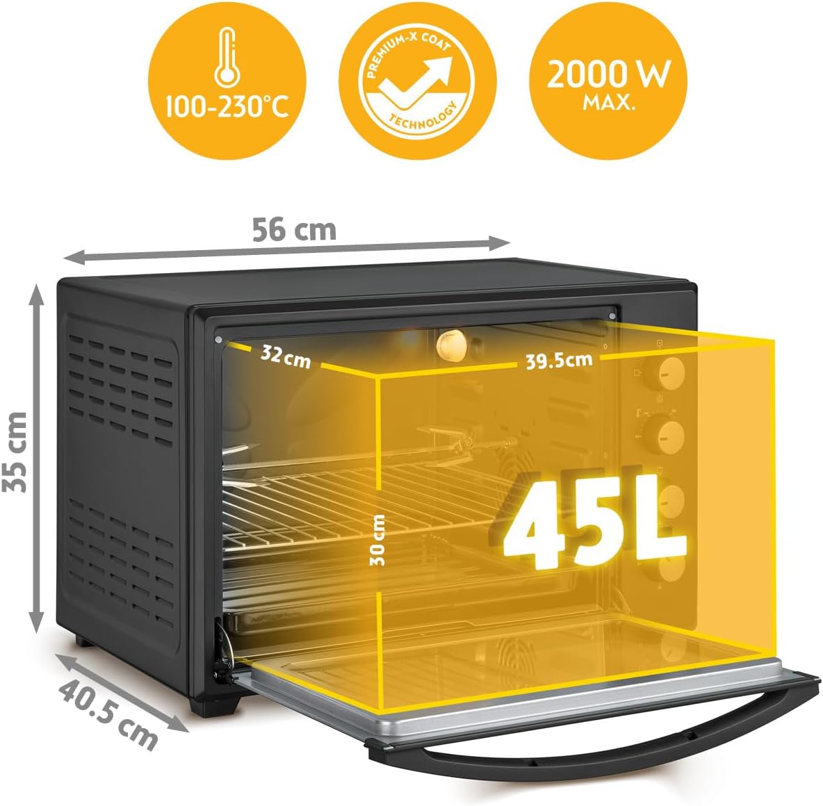 TZS First Austria Mini oven I Convection I 45L I Premium-X Coating (non-stick coating) I Defrost & keep warm I Recipe booklet I Oven Pizza oven Grill
