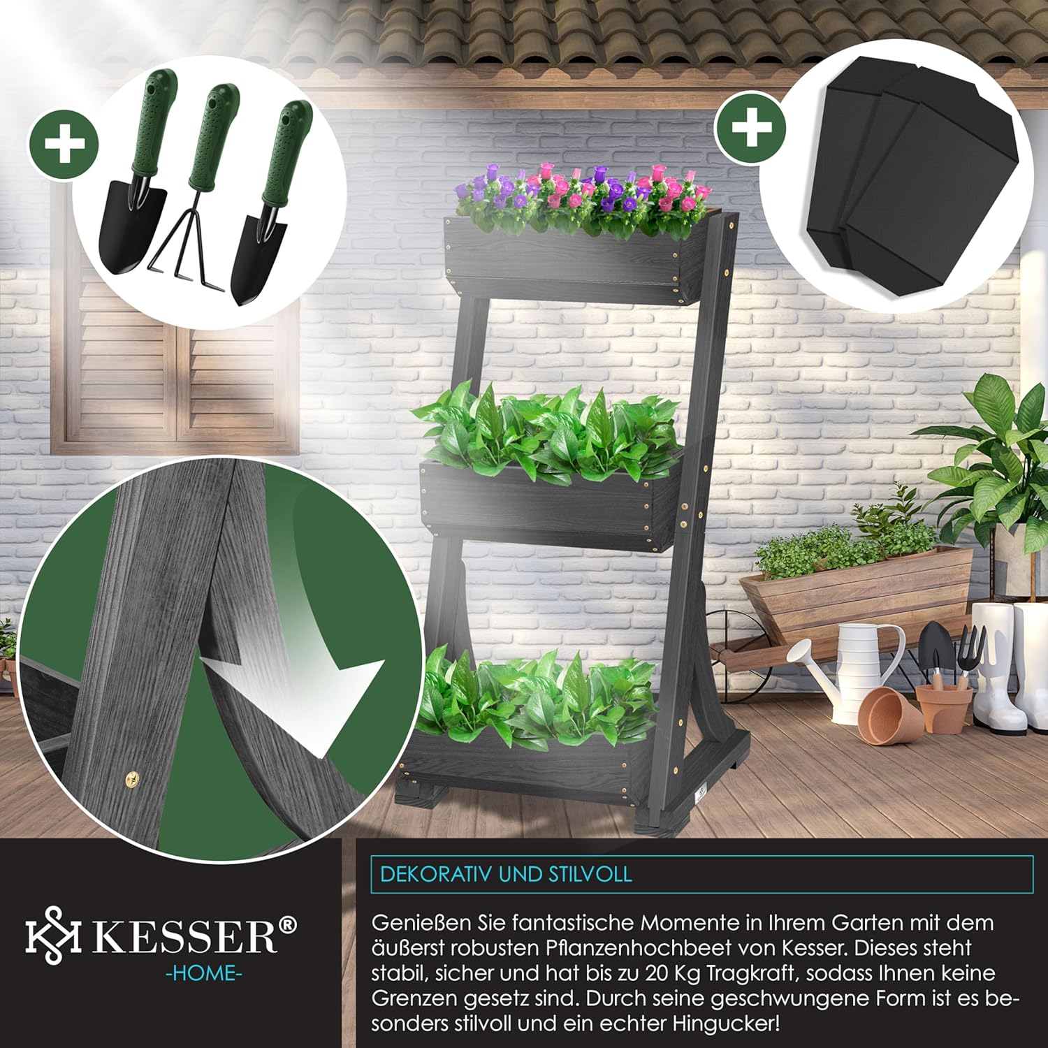 KESSER  Plant Staircase Herbs Flowers in Stair Shape Herb Garden Flower Boxes Including Root Cloth Bed for Plants for Patio, Balcony and Garden (5 Shelves, Brown)