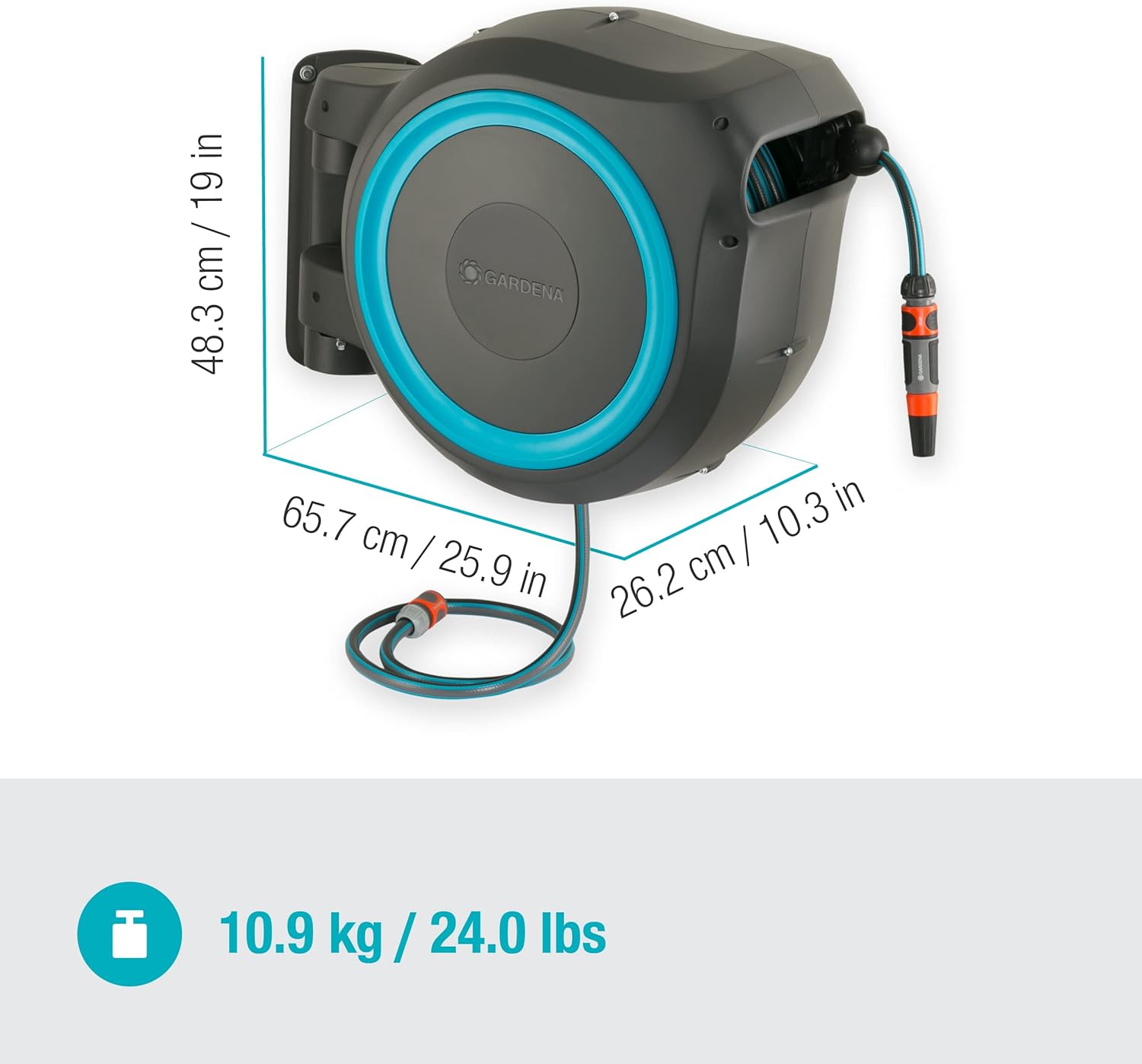 Gardena Wall-Mounted Hose Box RollUp M/L (White) 25 m: Flexible Watering for Medium to Large Gardens, Swivelling Hose Box, Includes 25 m Gardena Quality Hose and Mounting Tool (18622-20)