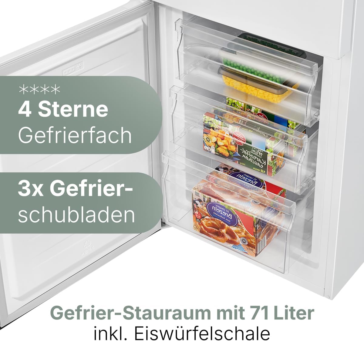 Bomann  Fridge-freezer, 269 l capacity - cooling: 198 L | freezing: 71 l, energy saving, quiet 39 dB, LED, interchangeable door stop, height: 180 x width: 55 x depth: 56 cm - KG 184.1 inox