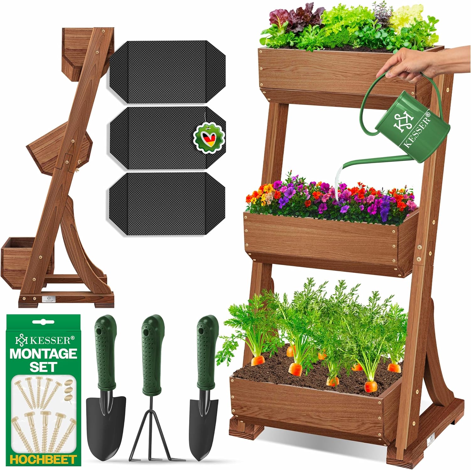 KESSER  Plant Staircase Herbs Flowers in Stair Shape Herb Garden Flower Boxes Including Root Cloth Bed for Plants for Patio, Balcony and Garden (5 Shelves, Brown)