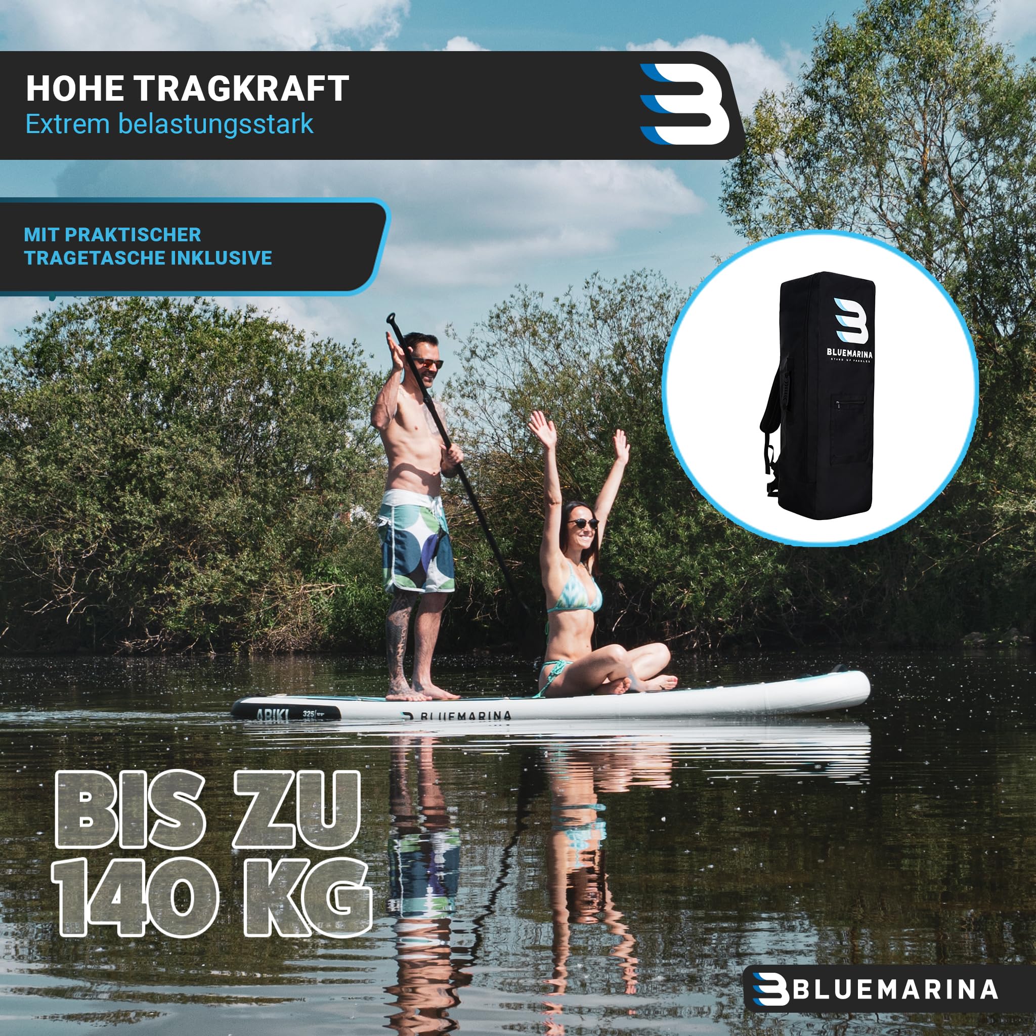 2025 Bluemarina Ariki Opblaasbare SUP Paddleboard | 5 JAAR GARANTIE �C Draagvermogen 140 kg �C Paddle Set �C SUP Board �C Surfboard (Ariki 325x86x15 cm)