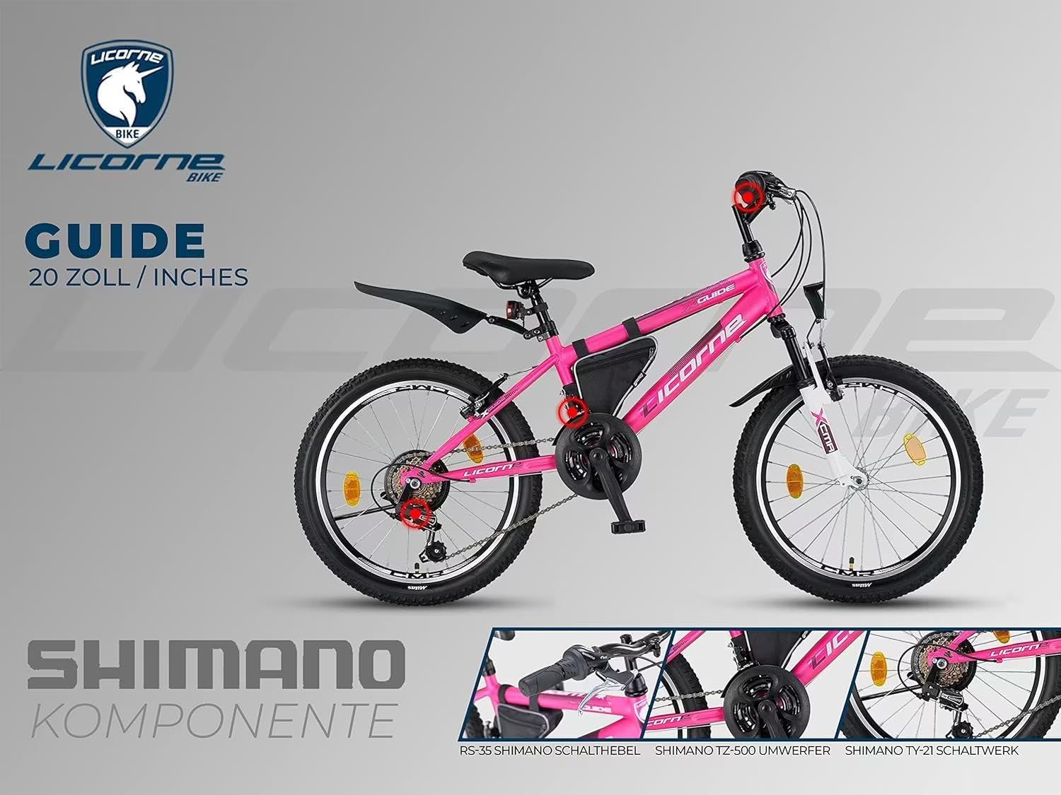 Licorne Bike Mountain Bike Guide for Girls, Boys, Women and Men, Shimano 21-Speed Gear