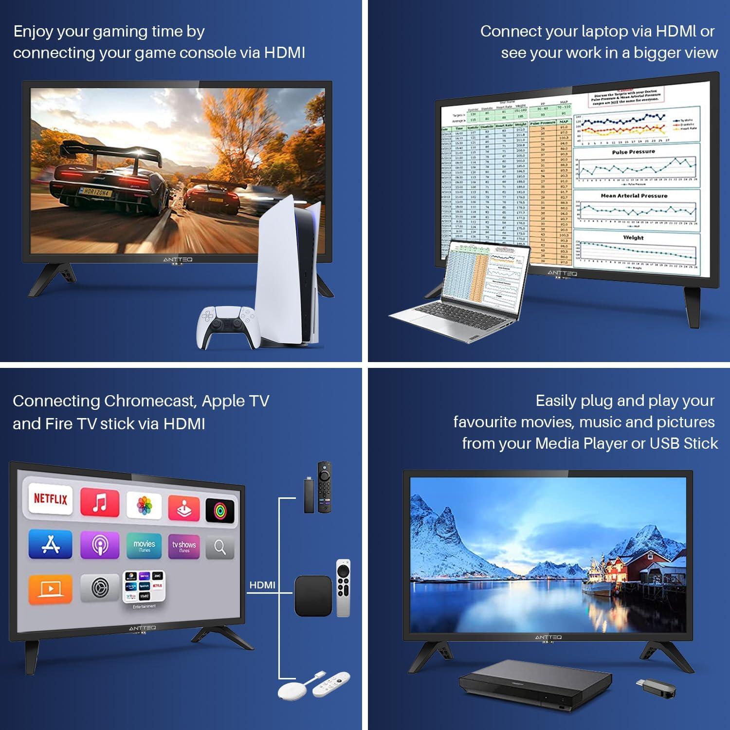 ANTTEQ AB42D1 TV 42 Inch (TV 106 cm), Dolby Audio, LED, HDMI, Media Player via USB, Digital Audio Output, Triple Tuner DVB-C/T2/S2, CI+, Hotel Mode Included