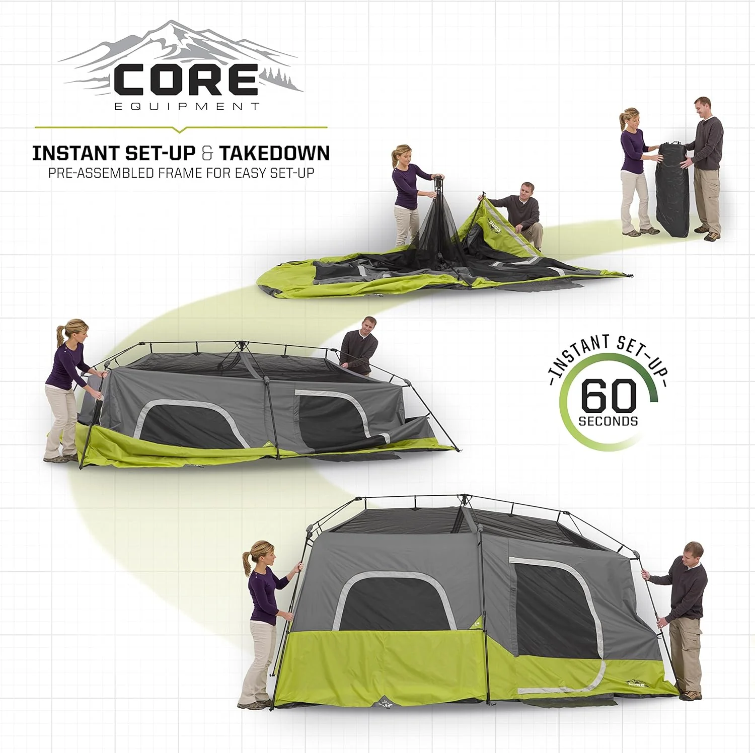 Core 9-persoons Instant Cabin-tent - 14' x 9', groen (40008)