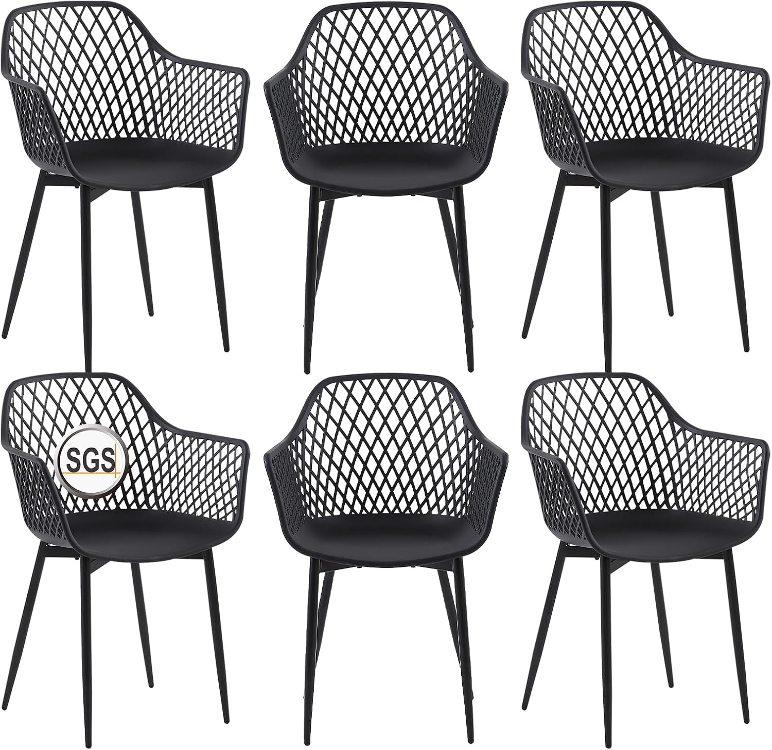 buybyroom Garden Chairs Set of 4 Outdoor Chair with Armrest Armrest Lounge Chair Armchairs Garden Chairs 120 kg Load Capacity Black