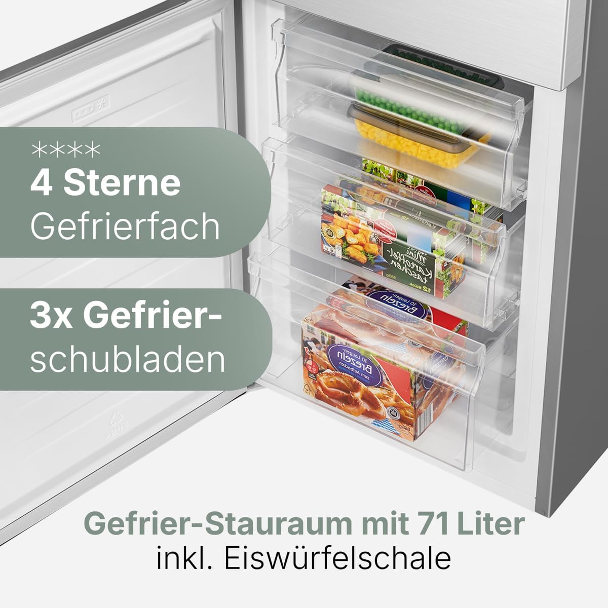 Bomann  Fridge-freezer, 269 l capacity - cooling: 198 L | freezing: 71 l, energy saving, quiet 39 dB, LED, interchangeable door stop, height: 180 x width: 55 x depth: 56 cm - KG 184.1 inox
