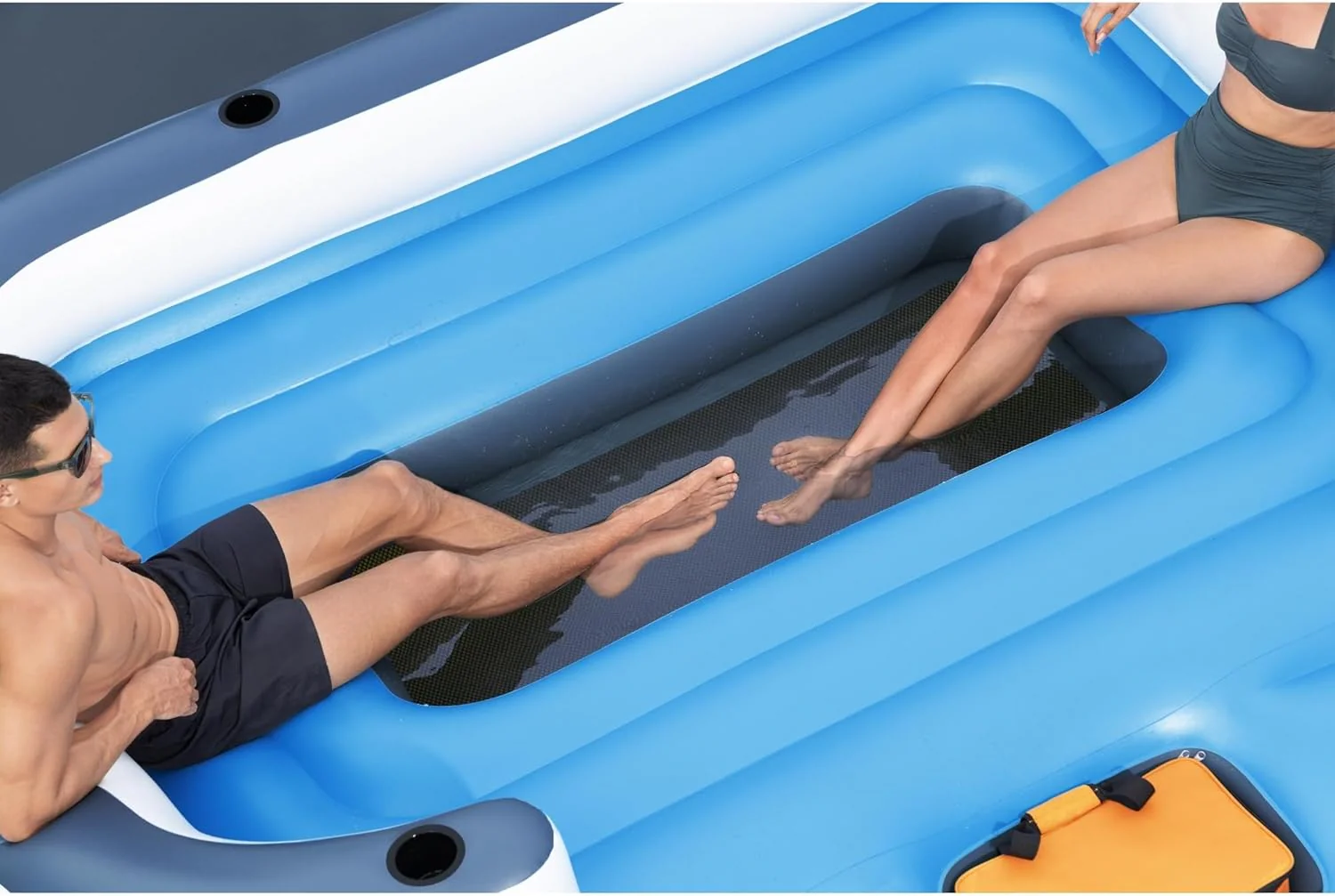 Tropical Breeze 6-persoons opblaasbaar feest-eiland, groot ontspannend waterspeelgoed met afneembaar zonnescherm en koeltas