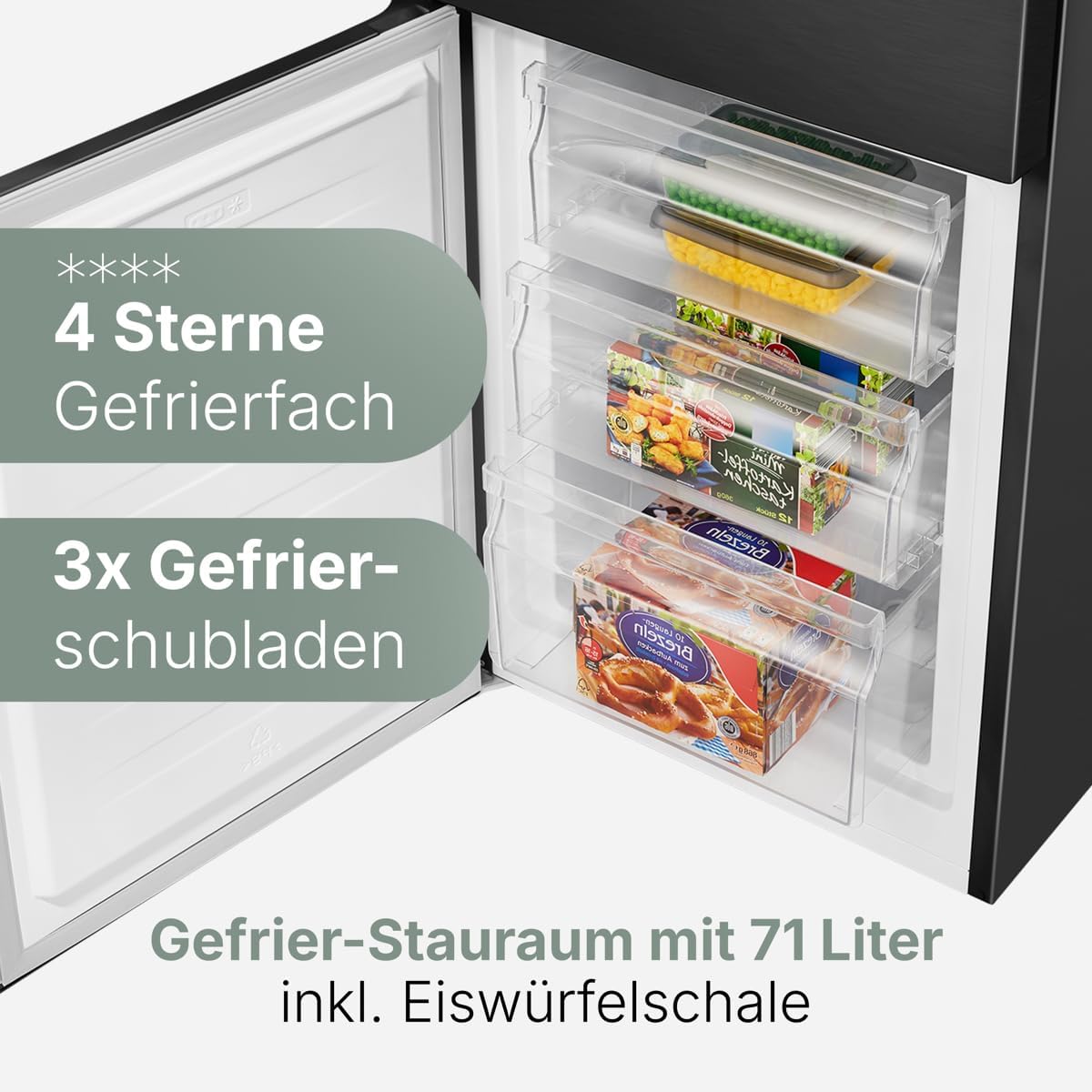 Bomann  Fridge-freezer, 269 l capacity - cooling: 198 L | freezing: 71 l, energy saving, quiet 39 dB, LED, interchangeable door stop, height: 180 x width: 55 x depth: 56 cm - KG 184.1 inox