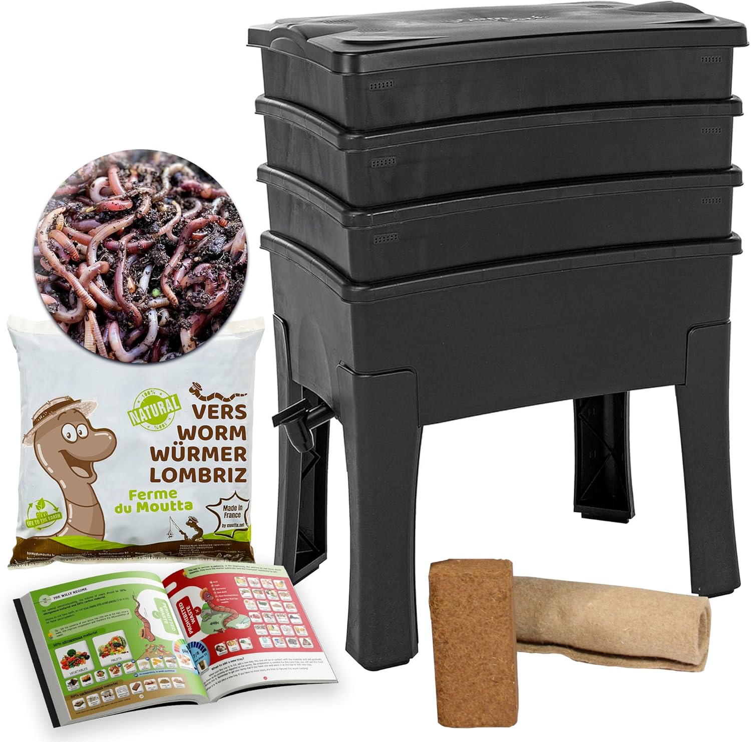 Worm Café, 3-bin Worm Box I Complete Kit I Large Capacity 96 liters