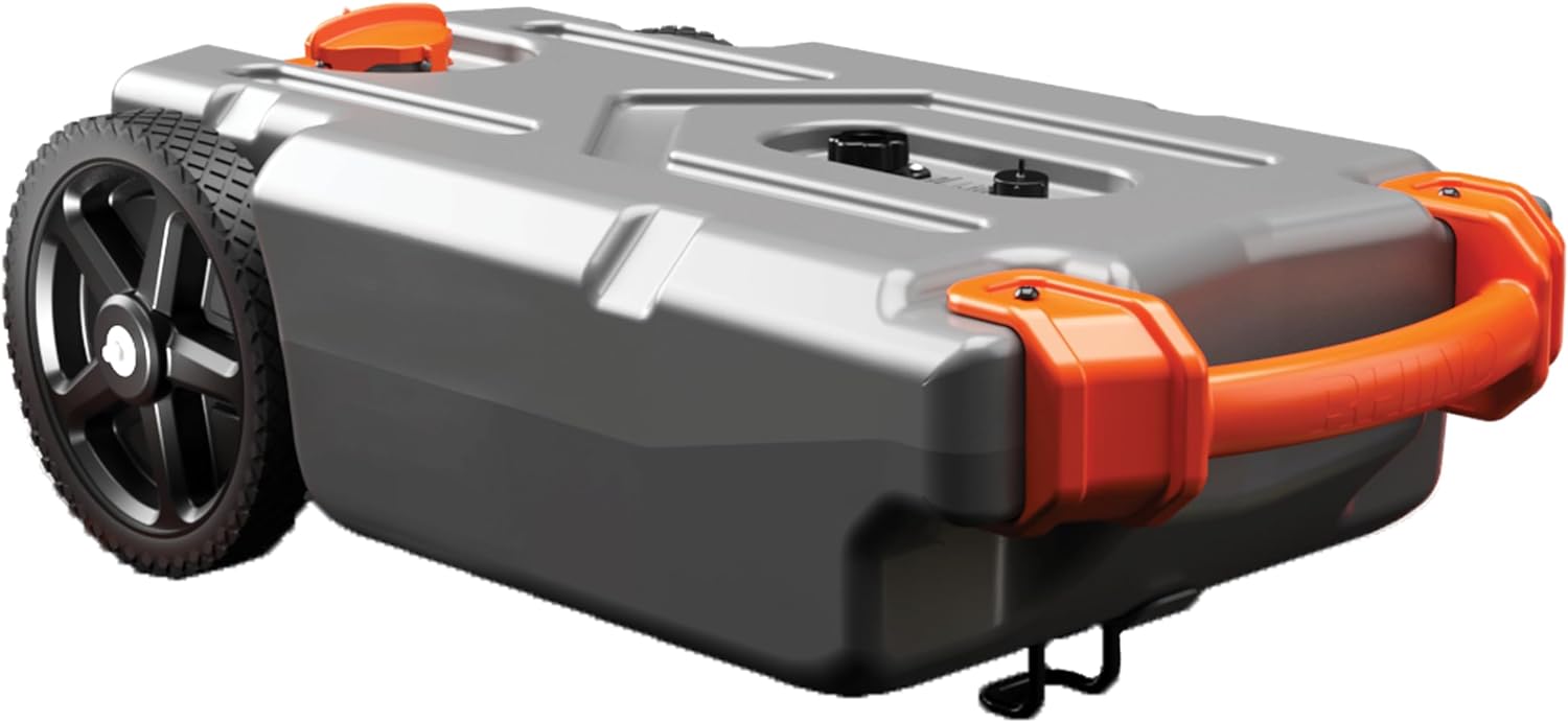 Draagbare camper-/campertank van 36 gallon - Met grote, robuuste wielen die lekvrij zijn en een ingebouwde afsluiter - Verwijderbare stalen trekadapter, 3-delige camper-rioolslang en meer camperaccessoires (39006)