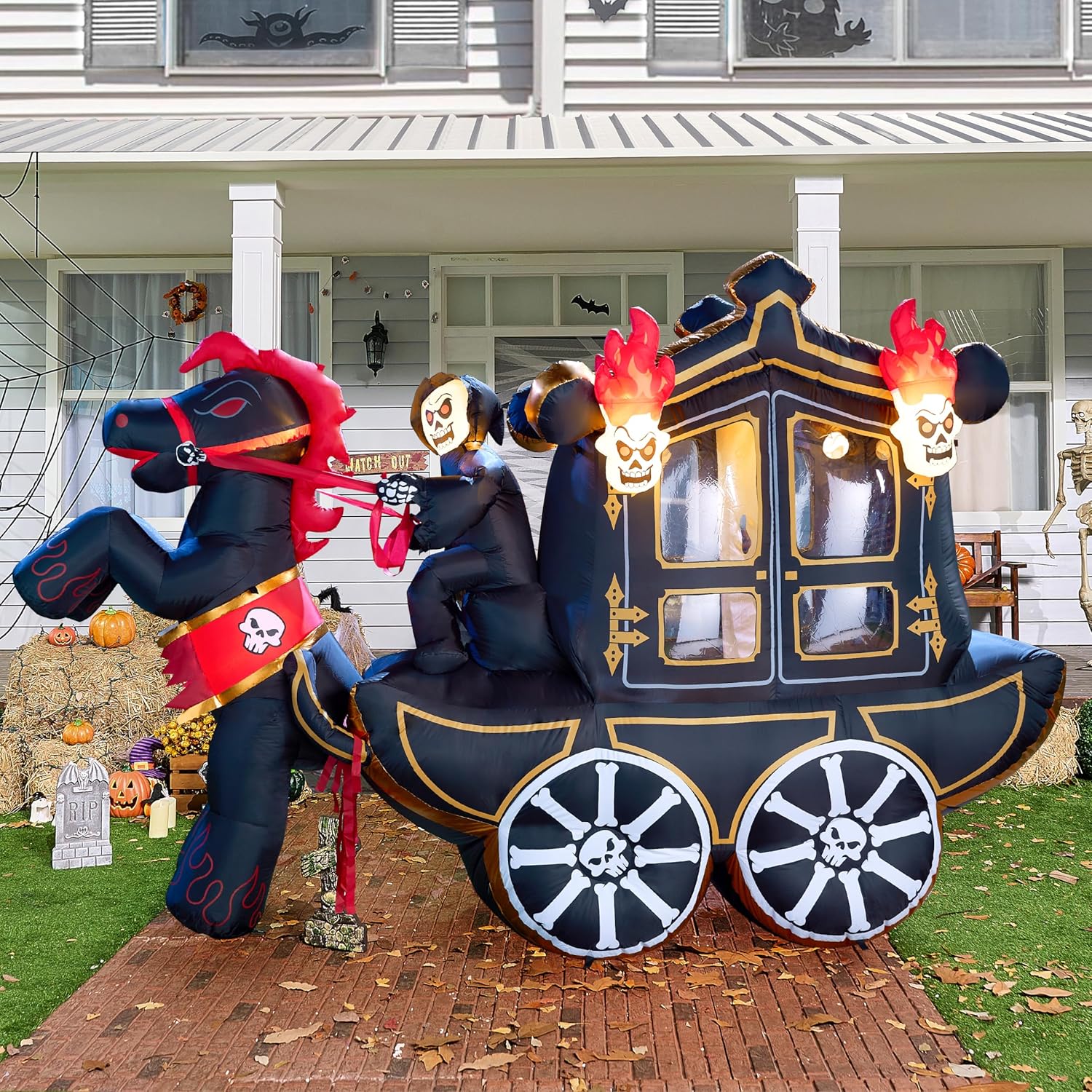 Joiedomi 3.7m Long Carriage Halloween Inflatable with Built-in LEDs Inflatable Inflatable for Halloween Party Indoor, Outdoor, Garden, Lawn Decorations