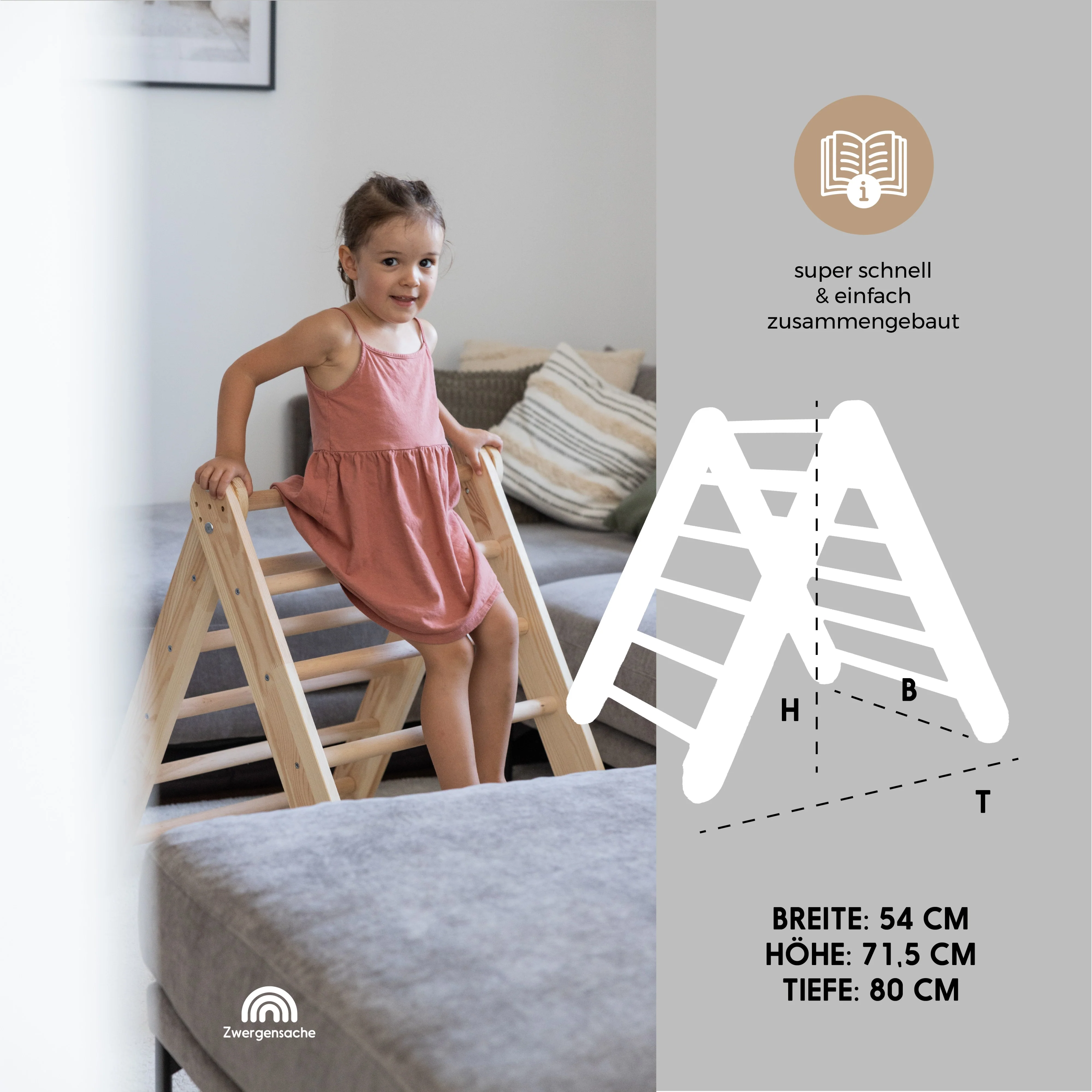 2025 Zwergensache klimdriehoek �C Montessori klimrek van hout voor peuters en jonge kinderen