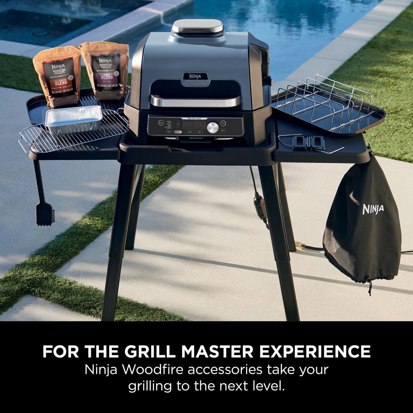Ninja Woodfire Pro Connect XL Electric BBQ Grill & Smoker with App Control, Digital Sensor, Large 7-in-1 Grill & Air Fryer with Wood Fire Pellets, Weatherproof, Black OG901EU