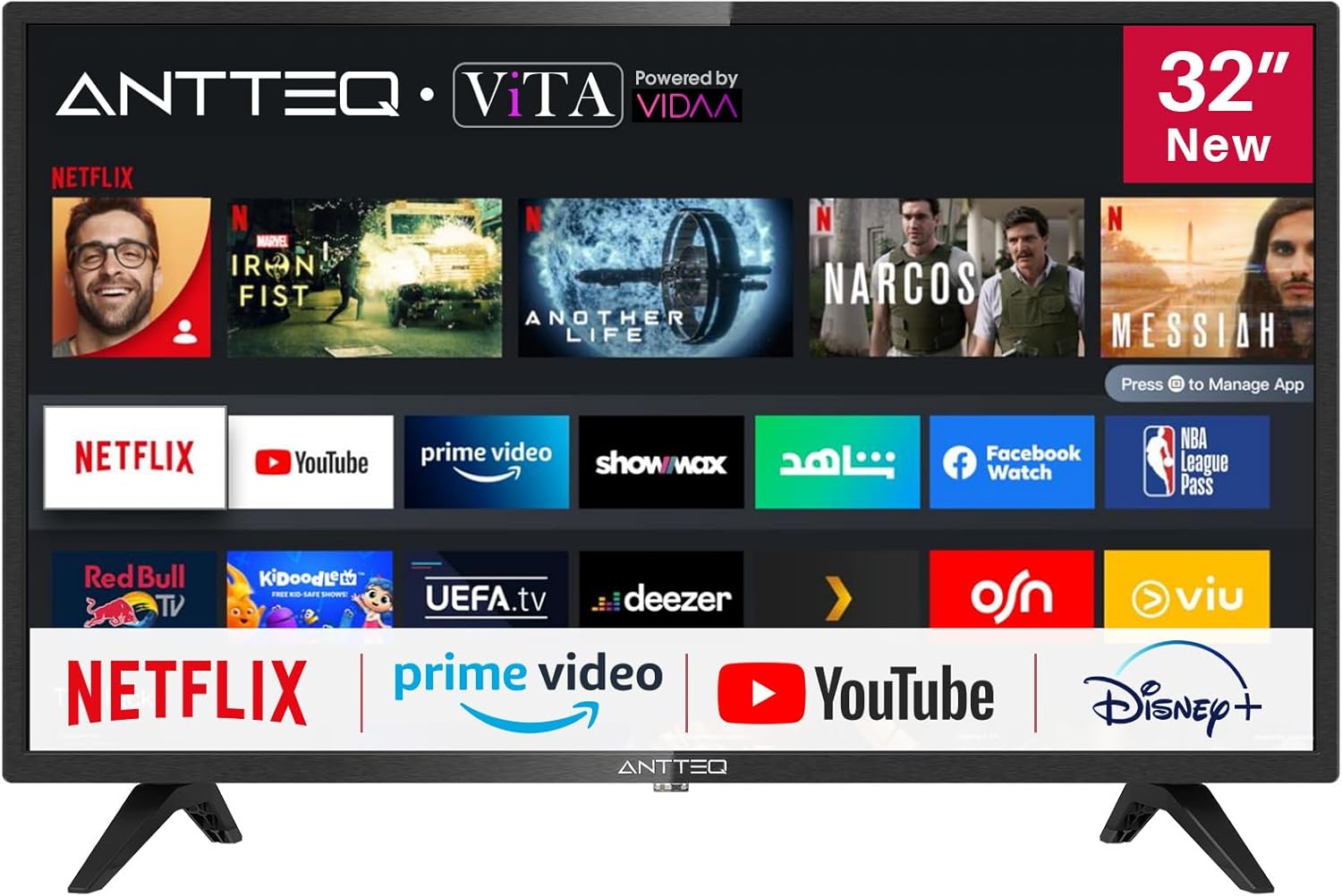 ANTTEQ AB42D1 TV 42 Inch (TV 106 cm), Dolby Audio, LED, HDMI, Media Player via USB, Digital Audio Output, Triple Tuner DVB-C/T2/S2, CI+, Hotel Mode Included