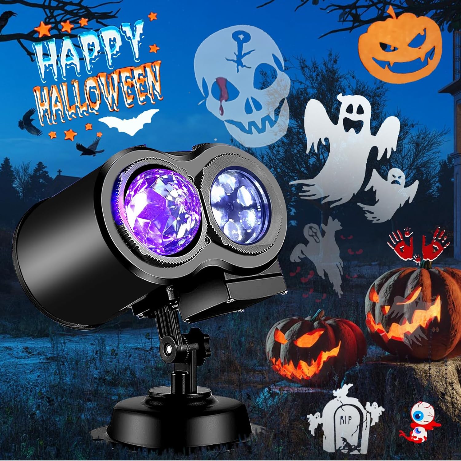 2025 Improved Brighter Halloween Decorations Projector Lights for Home, Display 8 Patterns at a Time (3D Ocean Wave & Patterns), 8 Themes Holiday Projector Halloween Day Home Decoration Light Show