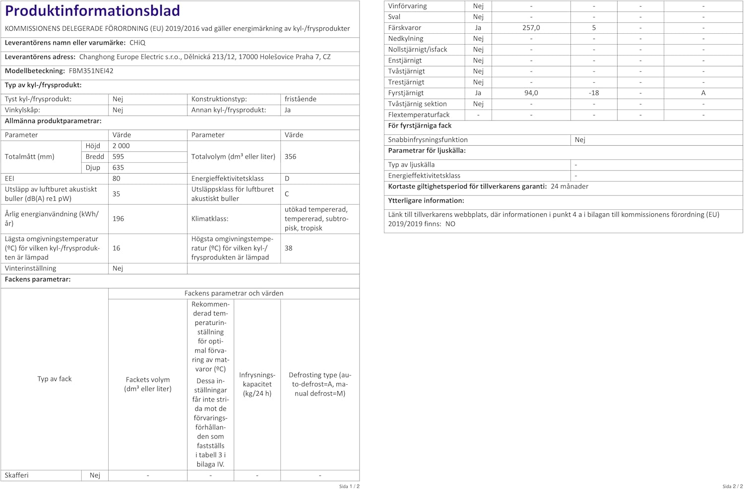 CHiQ FBM351NEI42, Fridge-Freezer, 356 Liters(260 + 96 L), No Frost, Silent 35dB, Inverter Compressor, Digital LED Display, 12 Year Warranty on Compressor, Stainless Steel