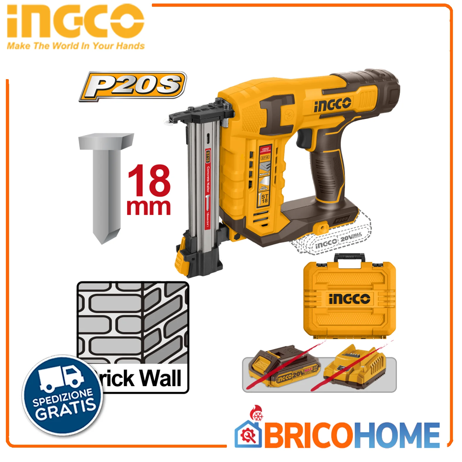 2025 Chiodatrice per calcestruzzo met spijkers van 18mm 20V naakte (enkel lichaam) INGCO