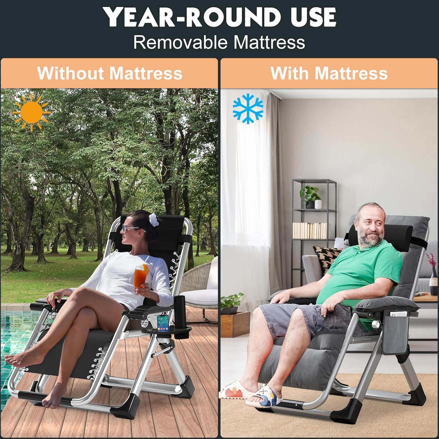 MOPHOTO Zero Gravity Chair Outdoor Lounge Chair with Side Table, Zero Gravity Armchair, Outdoor Lounger, Sturdy and Comfortable, Supports up to 200 kg