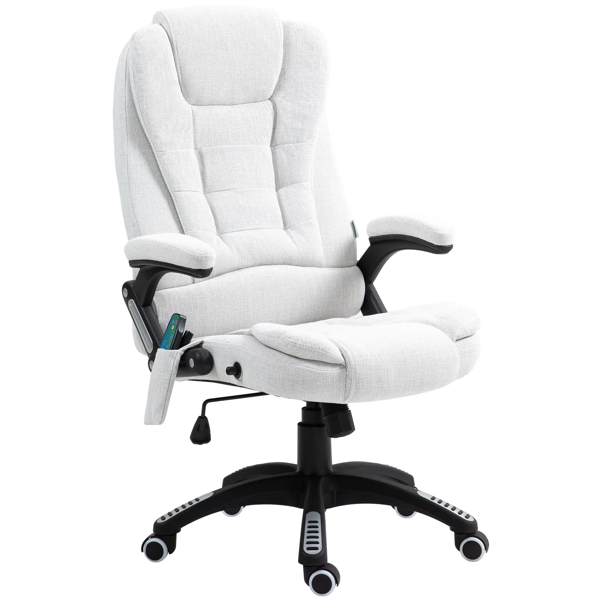Ergonomische bureaustoel met 6-punts massage en rugverwarming, linnenlook stof, cr��me wit